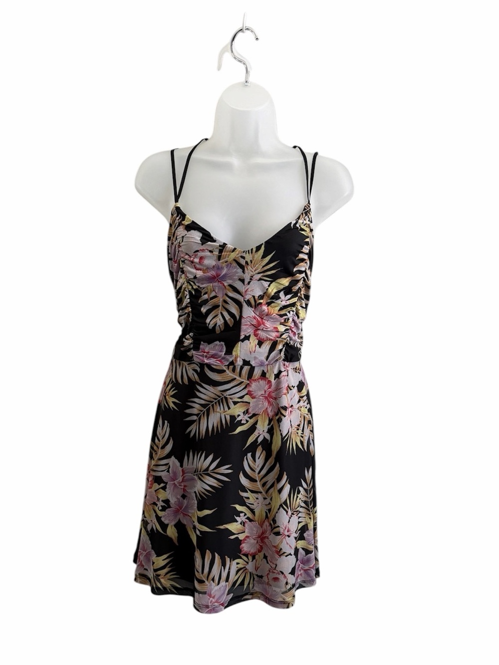 Volcom Black Slushy Hour Printed Mesh Cami Mini Dress